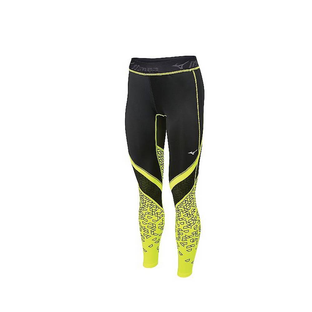Damske Legíny Mizuno Impulse Printed Bezecke Čierne/Žlté Vypredaj OTMS09368